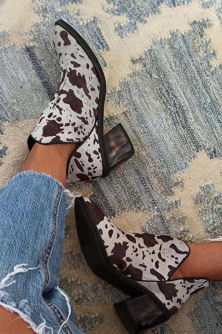 Marianne | Bottes Western Gris Clair à Motif Vache