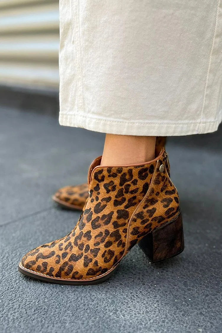 Bérangère | Bottes Léopard Marron en Suédine Pointues à Talon Épais