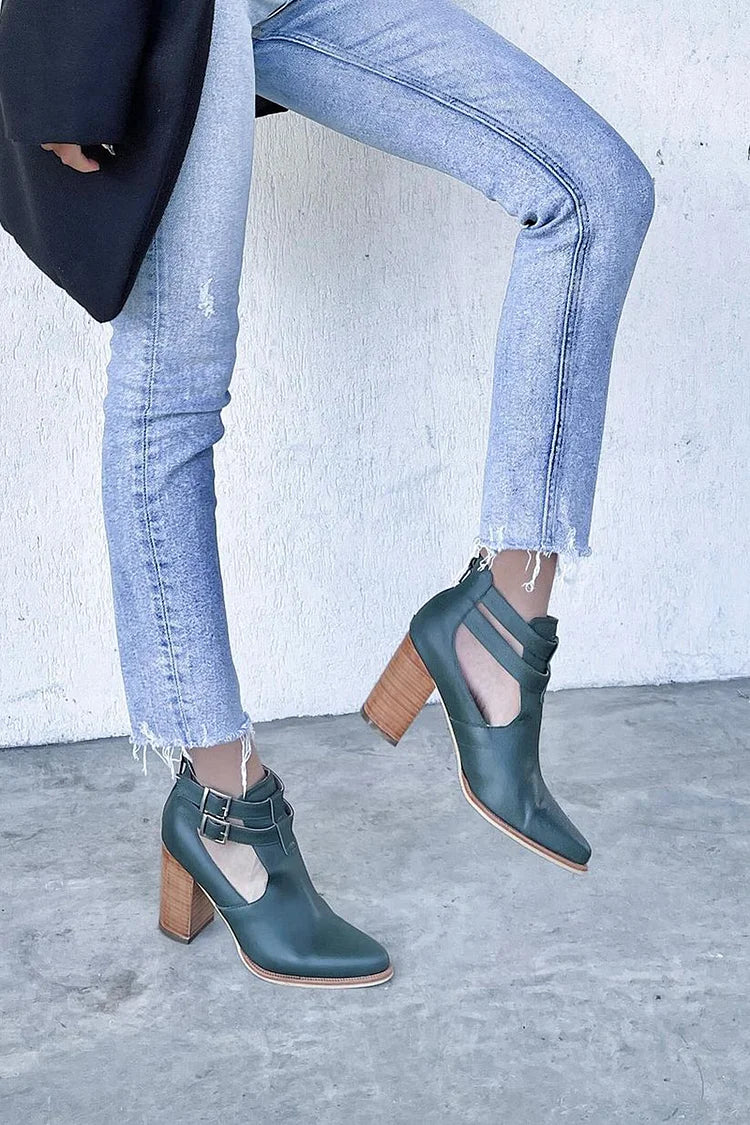 Odile | Bottines Vert Foncé Pointues à Double Boucle
