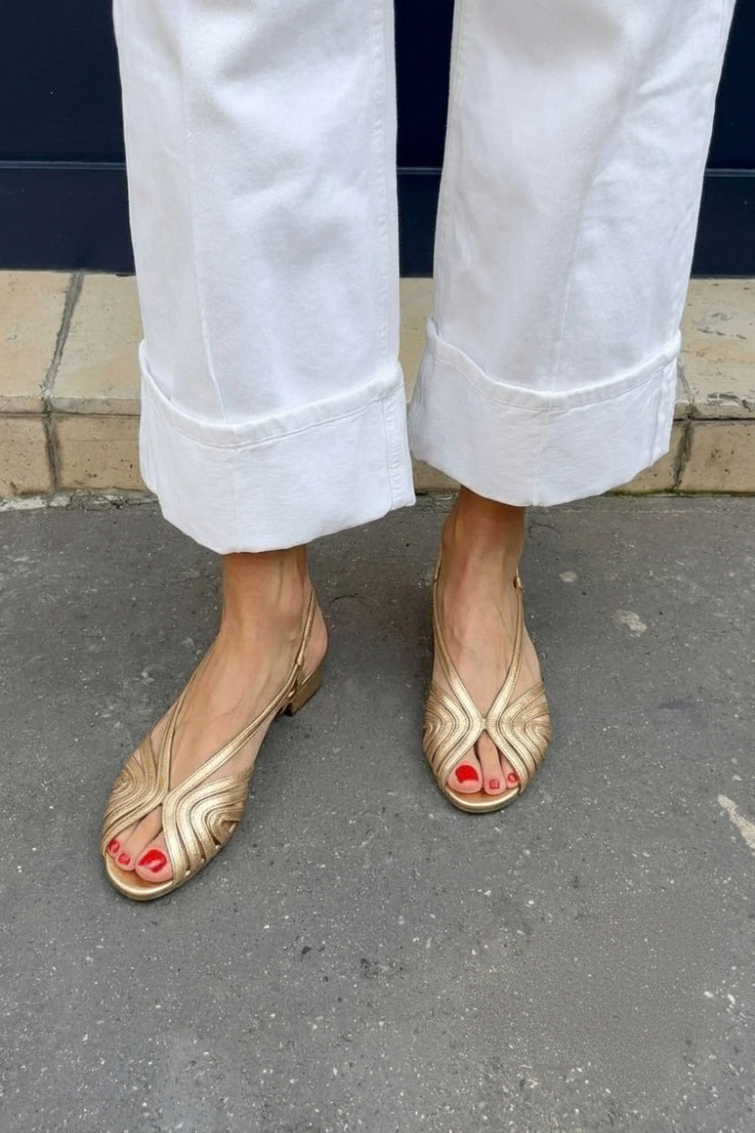Sandales slingback métallisées Or à bout rond et brides