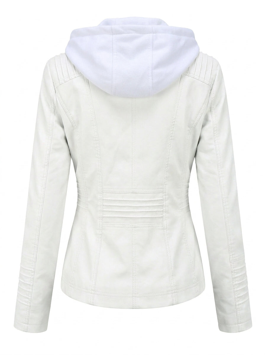 Clervie | Veste Effet Cuir Zippée à Capuche Blanc