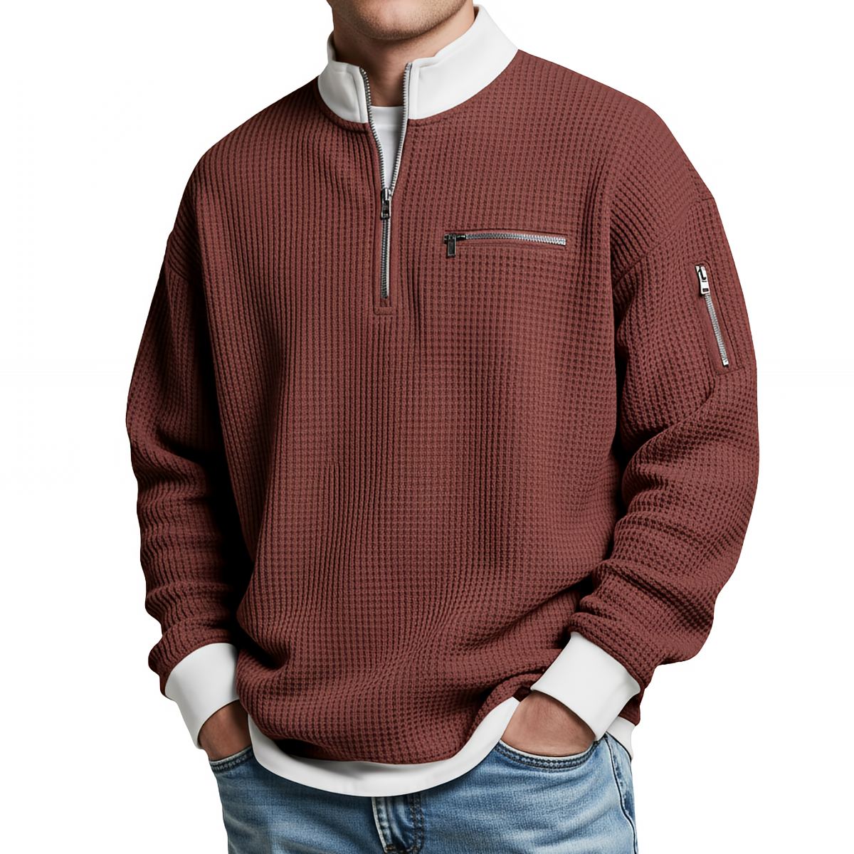 Pull Gaufré à Demi-Zip