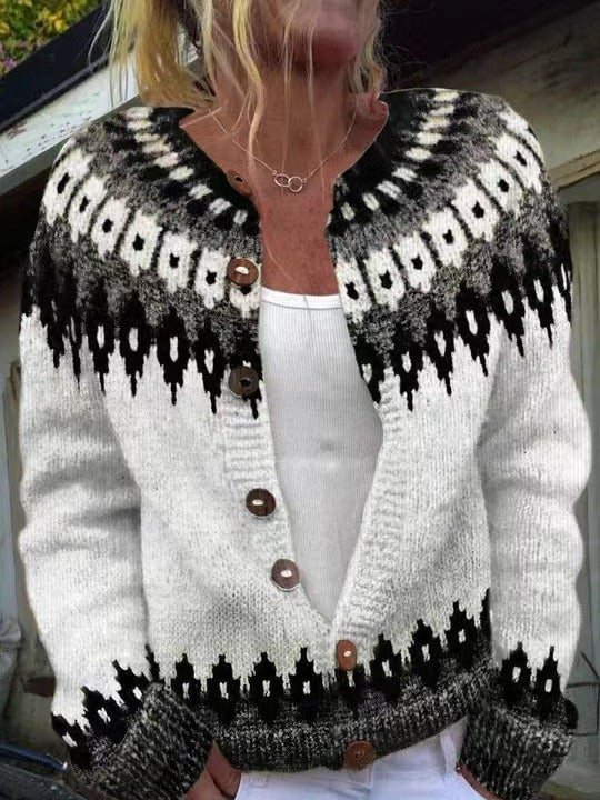 Azilis | Cardigan Jacquard Blanc et Noir