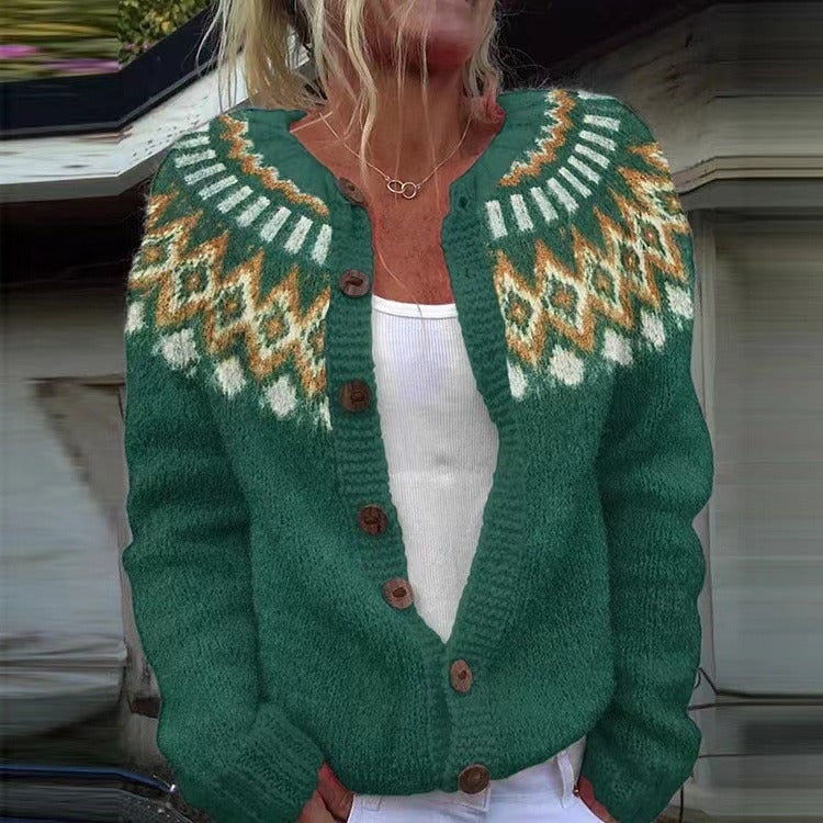 Gwenola | Cardigan Jacquard Vert Émeraude