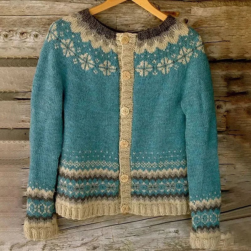 Azélie | Cardigan Jacquard Fleuri Bleu Canard
