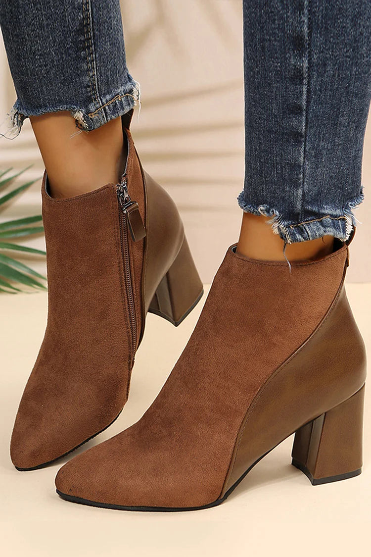 Bottines pointues chunky patchwork avec zip