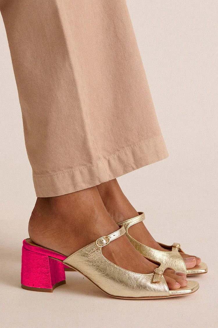 Talons larges slingback à découpes color block Or