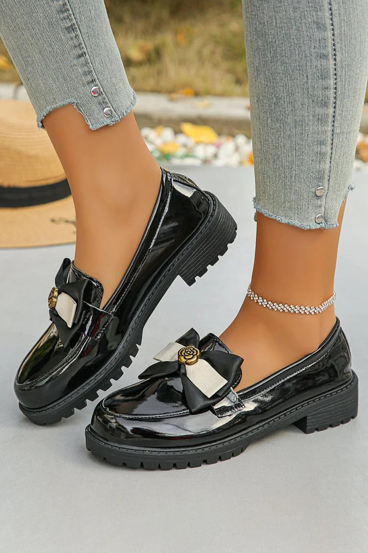 Mélanie | Mocassins à Nœud et Fleur Métallique