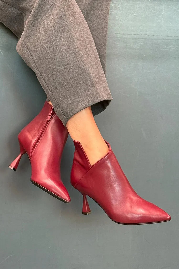 Évelyne | Bottes Bordeaux Pointues à Talon Sculpté et Zip