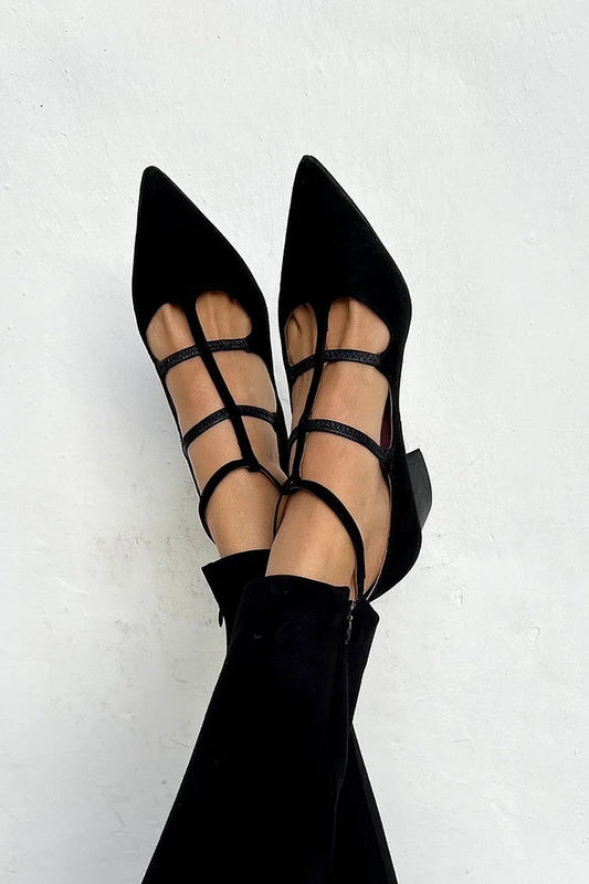 Talons épais pointus Noir unis à brides croisées multiples