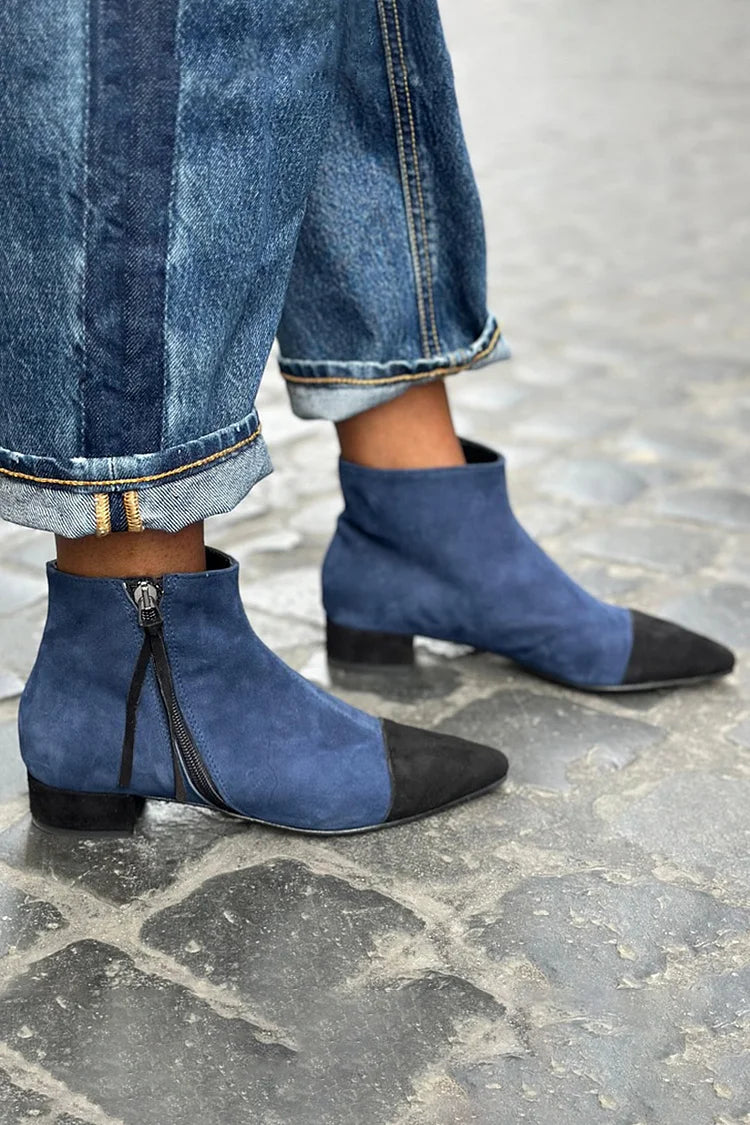 Mireille | Bottines Bleu Marine Pointues Color Block à Zip