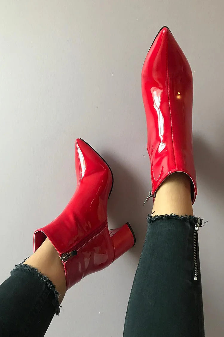 Ingrid | Bottes Rouges Pointues à Talon Épais et Zip