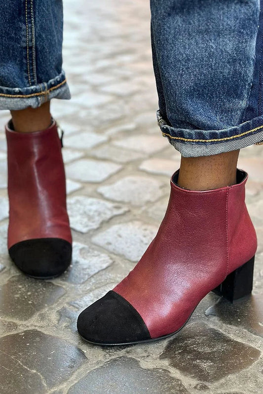Clémence | Bottines Bordeaux Color Block à Bout Rond