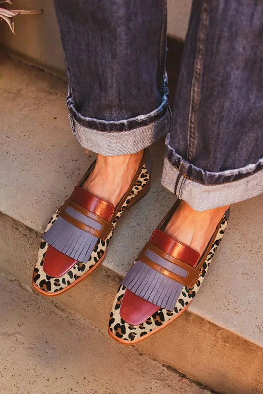 Sabine | Mocassins Bout Carré Léopard à Franges