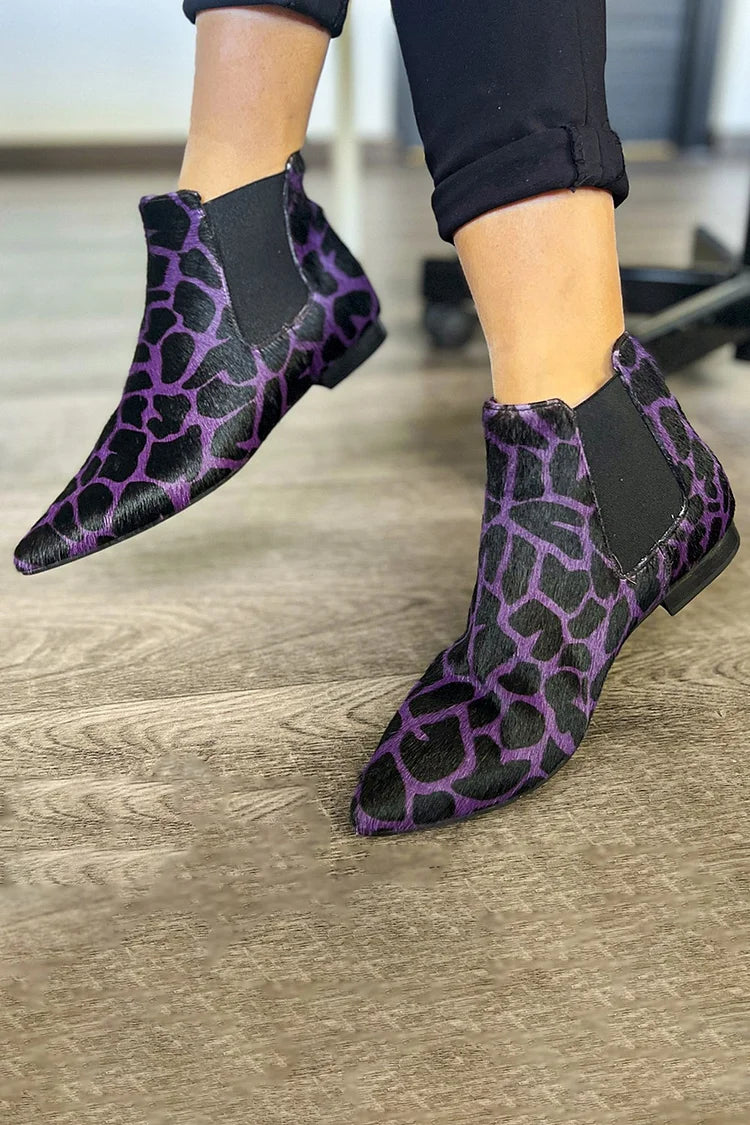 Zélie | Bottines Violettes Motif Animal en Suédine Pointues
