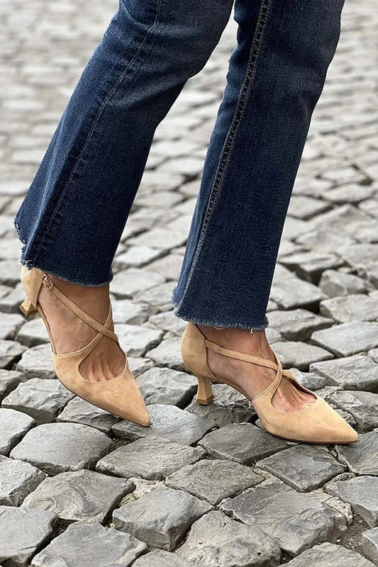 Talons bas pointus Kaki unis avec boucle et brides croisées