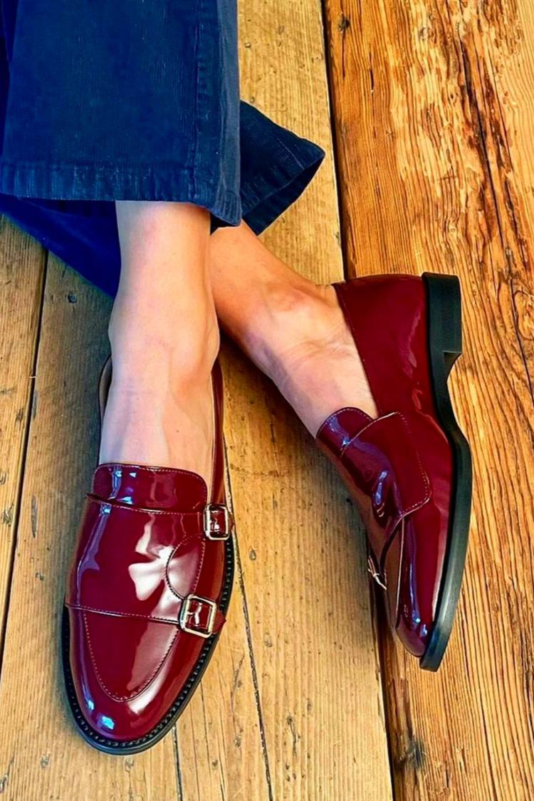 Nadine | Mocassins Vernis Bordeaux à Double Boucle