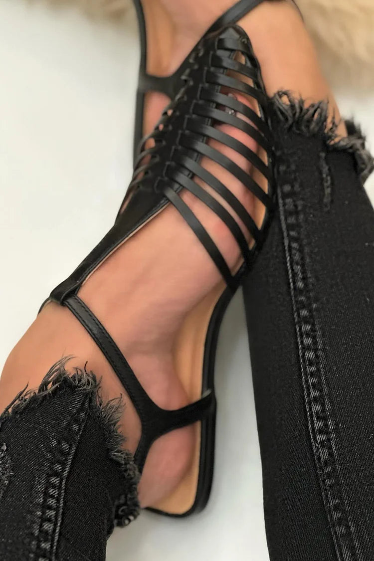 Sandales pointues à découpes épurées décontractées Noir avec bride en T