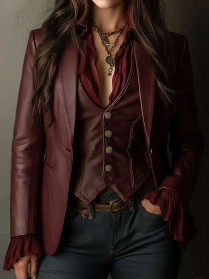 Évangéline | Blazer Bordeaux Effet Cuir