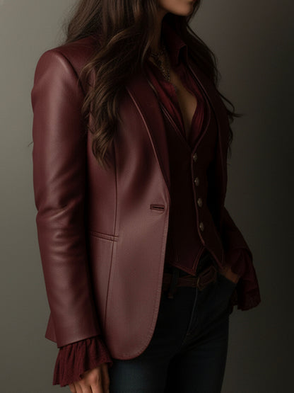 Évangéline | Blazer Bordeaux Effet Cuir