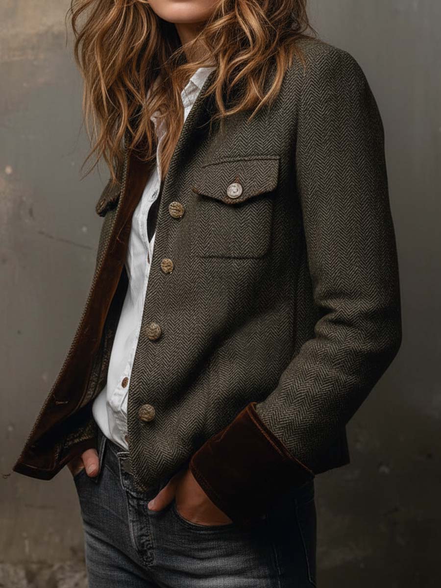 MARTINE | Blazer vintage à chevrons avec liserés contrastants