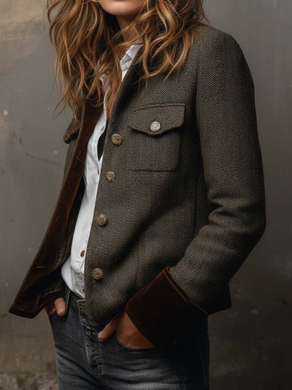 MARTINE | Blazer vintage à chevrons avec liserés contrastants