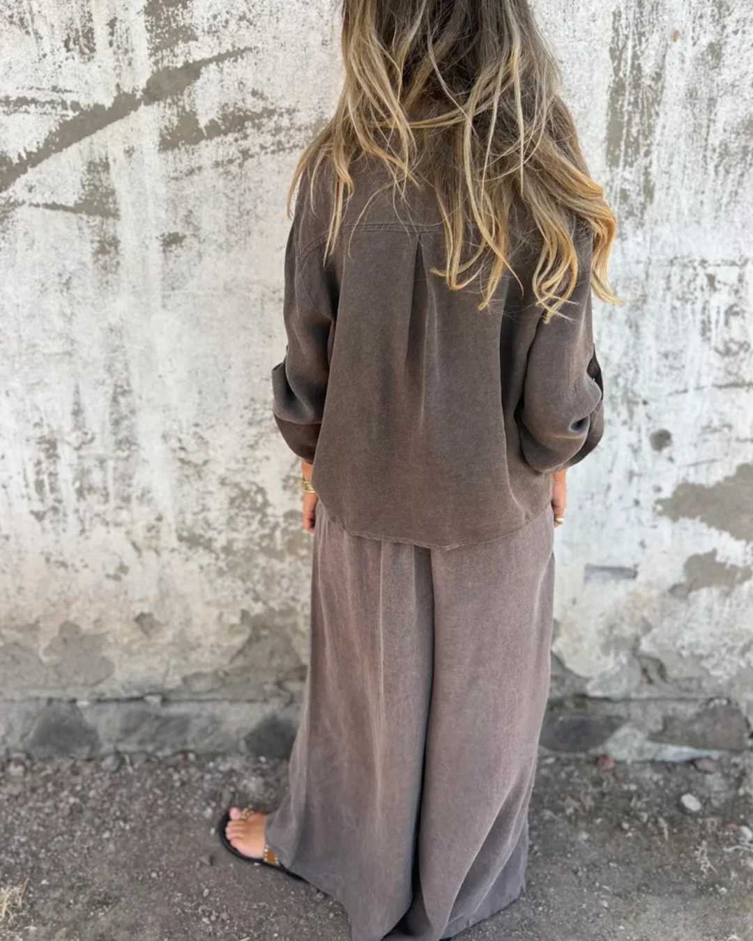 Solène | Ensemble Fluide Chemise Nouée et Pantalon Large