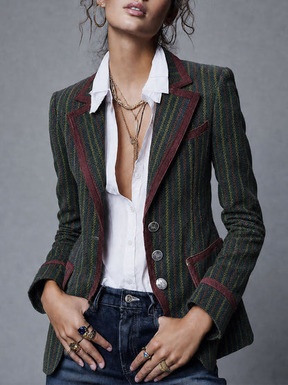 Faustina | Blazer Rayé à Passepoils Contrastés
