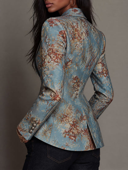 Jehanne | Blazer Croisé en Coton à Fleurs