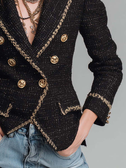 Maïwenn | Blazer Croisé en Tweed à Finitions Dorées