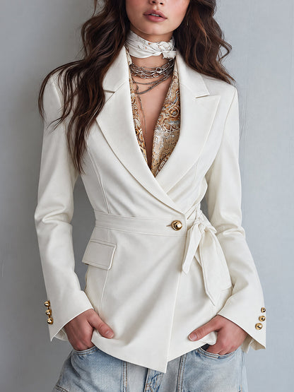 Mailys | Blazer Portefeuille Ivoire à Ceinture