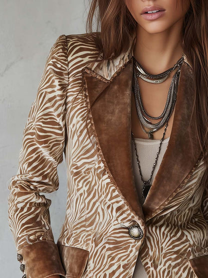 Octavie | Blazer Effet Daim Zébré à Col Velours