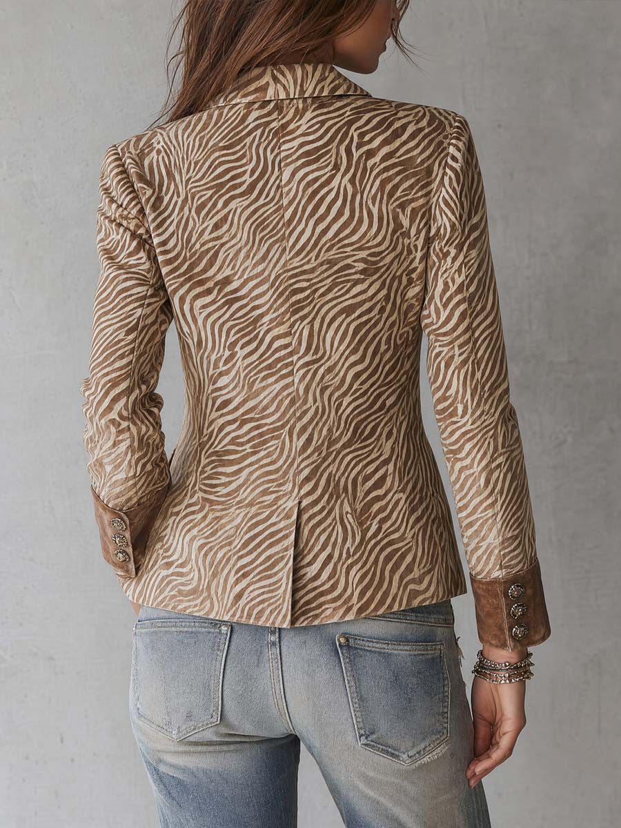 Octavie | Blazer Effet Daim Zébré à Col Velours