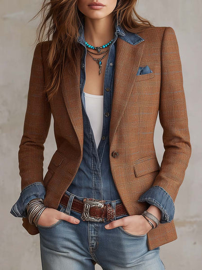 Clothilde | Blazer Ajusté à Carreaux Rouille
