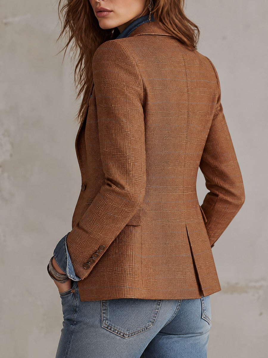 Clothilde | Blazer Ajusté à Carreaux Rouille