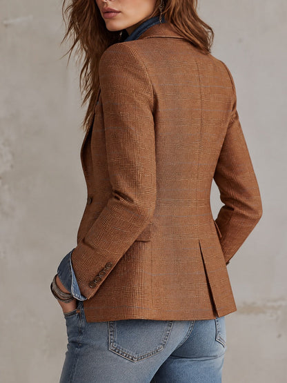 Clothilde | Blazer Ajusté à Carreaux Rouille