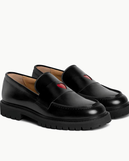 Maxime | Mocassins Vernis Noirs à Plateforme et Cœur Rouge