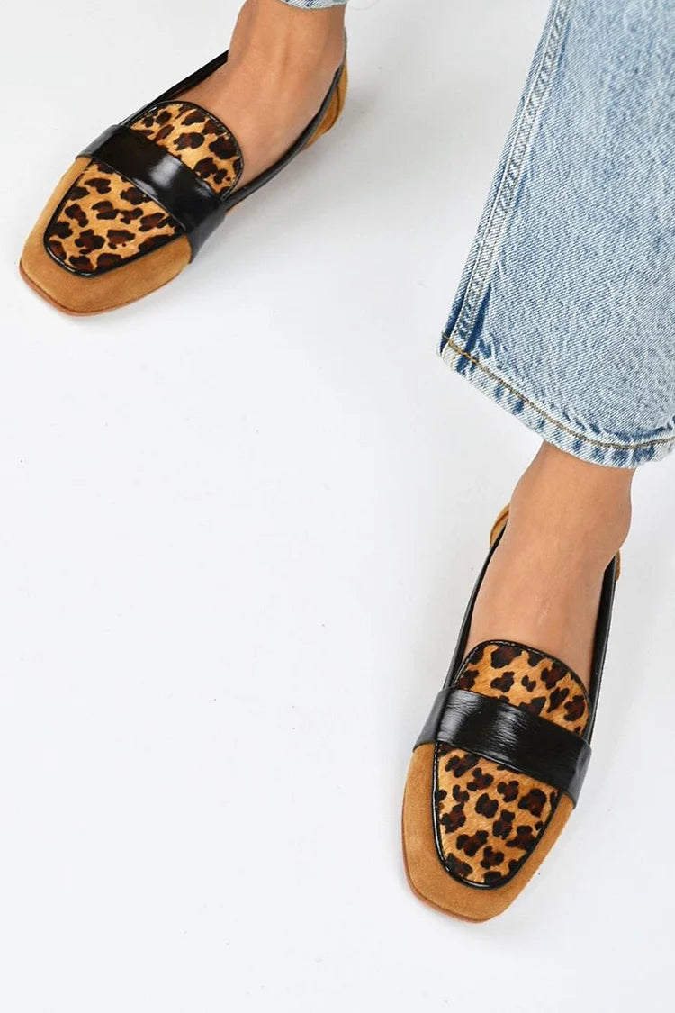 Virginie | Mocassins Bout Carré Patchwork Léopard