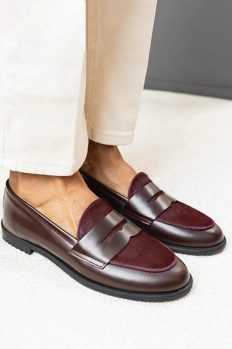 Camille | Mocassins Bout Rond Patchwork Bordeaux