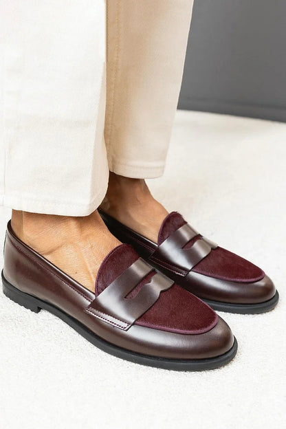 Camille | Mocassins Bout Rond Patchwork Bordeaux
