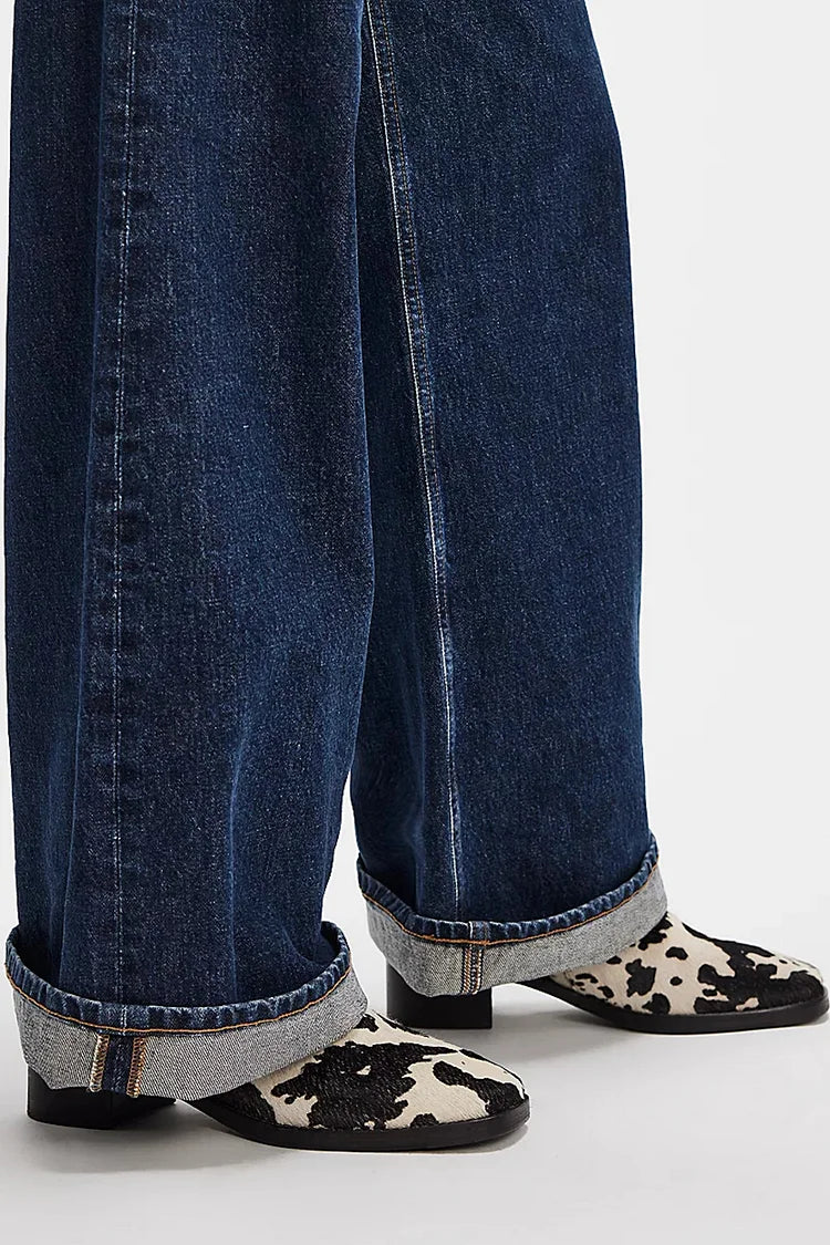 Odette | Bottines Beiges Motif Vache en Suédine Bout Rond