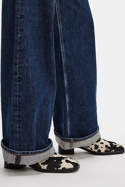 Odette | Bottines Beiges Motif Vache en Suédine Bout Rond