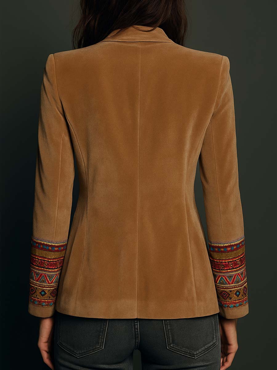 Esther | Blazer en Velours Caramel Brodé Bohème