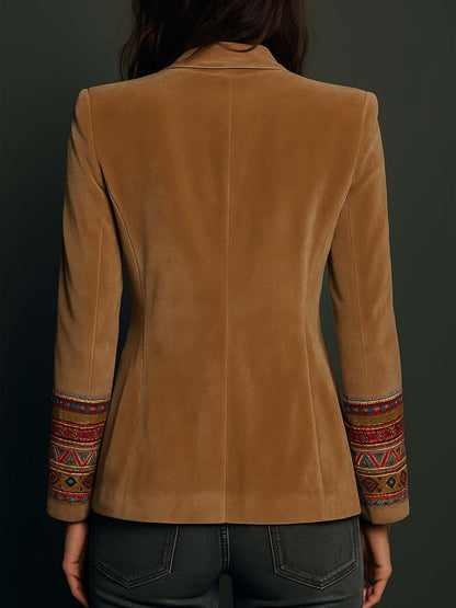 Esther | Blazer en Velours Caramel Brodé Bohème