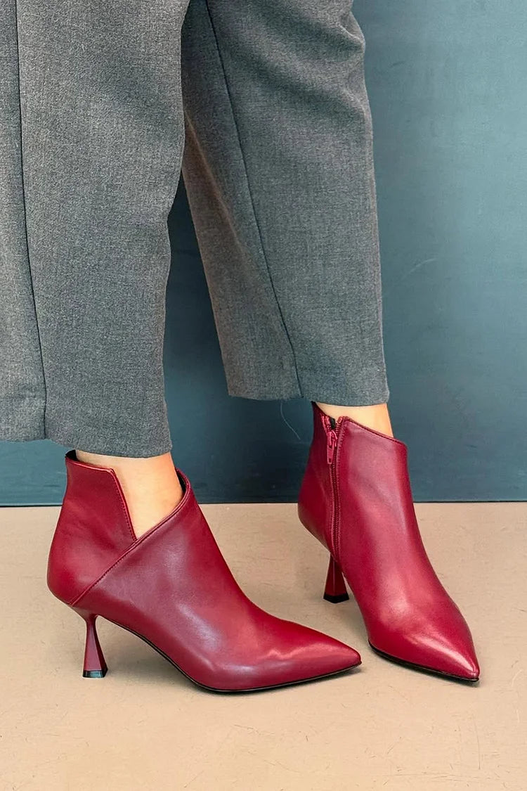 Évelyne | Bottes Bordeaux Pointues à Talon Sculpté et Zip