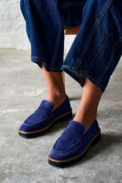 Nathalie | Mocassins Bout Rond Patchwork Bleu Marine
