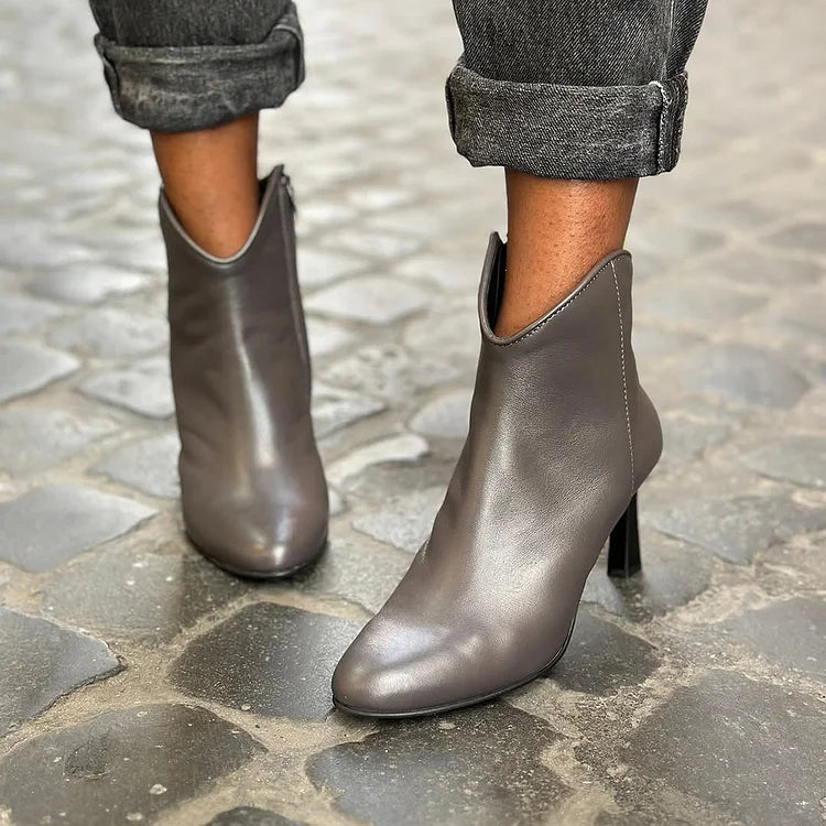 Elsa | Bottes Grises Pointues à Talon Aiguille et Zip