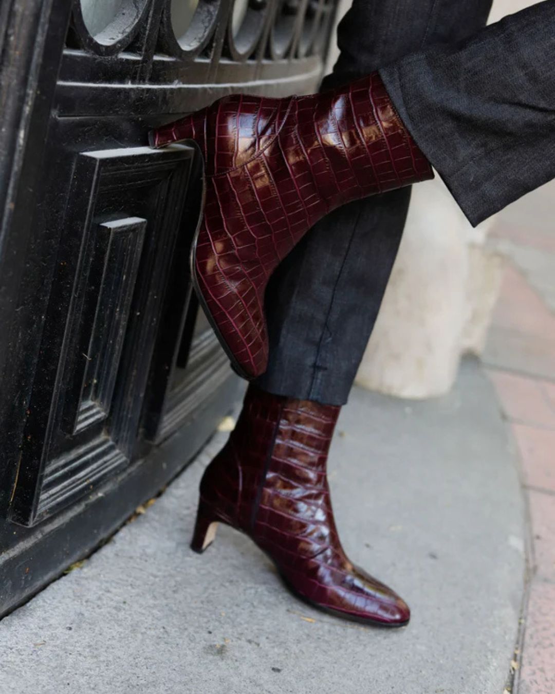 Iris | Bottines Bordeaux Vernies Effet Croco