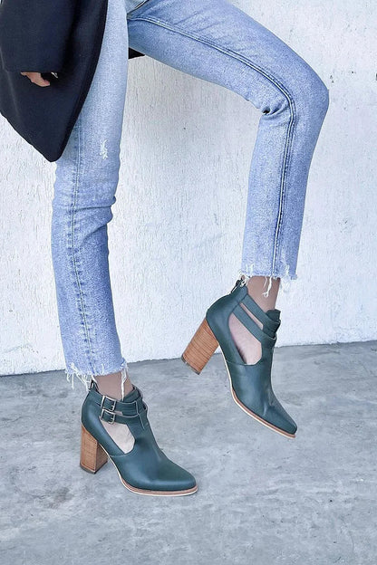 Odile | Bottines Vert Foncé Pointues à Double Boucle
