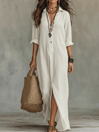 Céline™ | Robe Maxi Noire Ample Boutonnée
